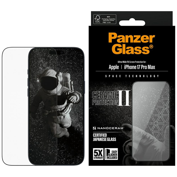 PanzerGlass ® Ceramic II Screen Protector iPhone 17 Pro Max | Ultra-Wide Fit w. EasyAligner Klar skærmbeskytter Apple 1 stk