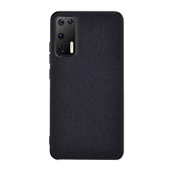 Műanyag telefonvédő (közepesen ütésálló, szilikon keret, textil hátlap) FEKETE [Huawei P40] (5996457967438)