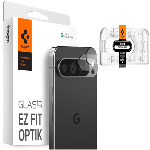 Комплект от 2 стъклени протектора за камера Spigen Optik EZ FIT, съвместими с Google Pixel 9 Pro Crystal Clear
