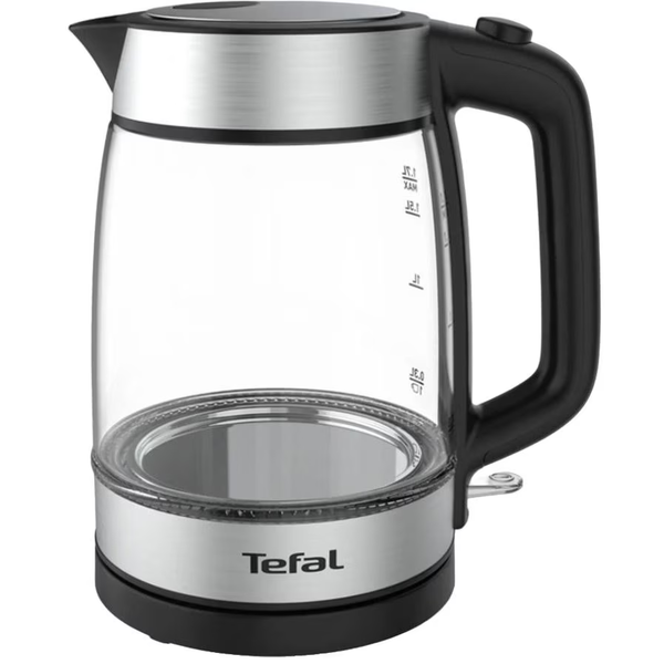 Чайник, TEFAL, KI7008, стомана/стъкло, 1.7л, черен/сребрист