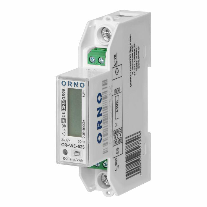 Orno 1-Fázisú Villamosenergia-Mérő, 100A, Rs-485 Port, Mid, 1 Modul, Din Th-35 mm Pv (OR-WE-525)