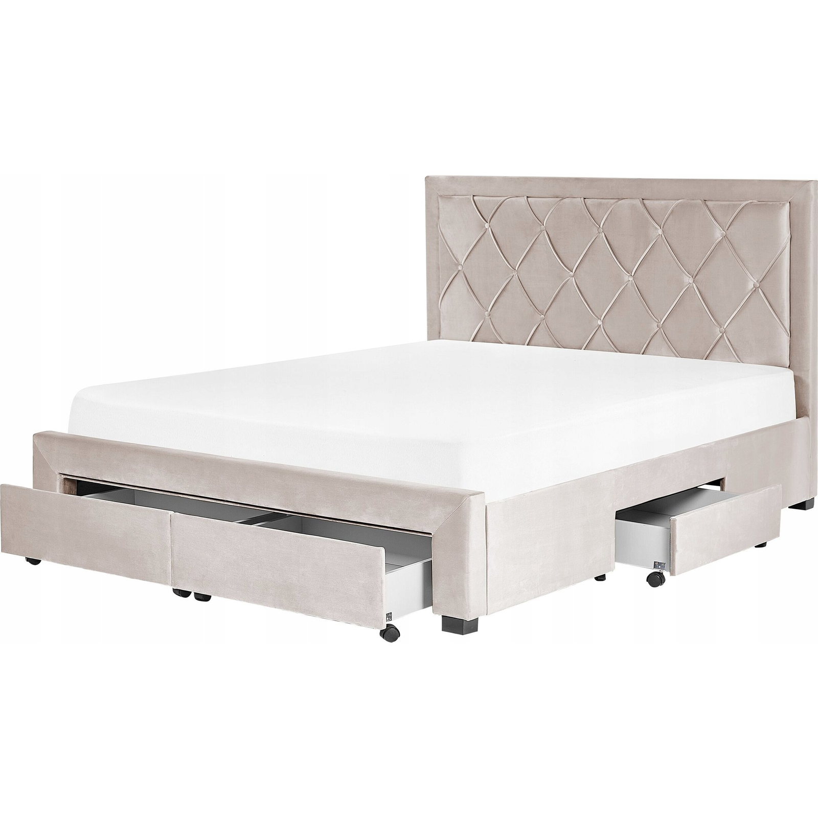 Cama Con Almacenaje De Terciopelo Beige 160 X 200 Cm Cajones Cabecero Alto Capitoné Glamuroso Lievin - Beige