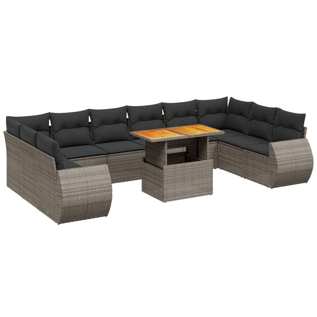 11 részes szürke polyrattan kerti ülőgarnitúra párnákkal (3272369)