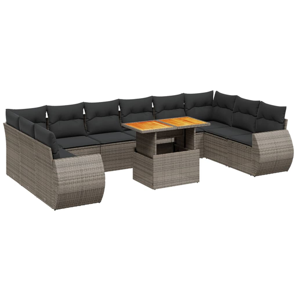 Set canapele de grădină cu perne, 11 piese, gri, poliratan