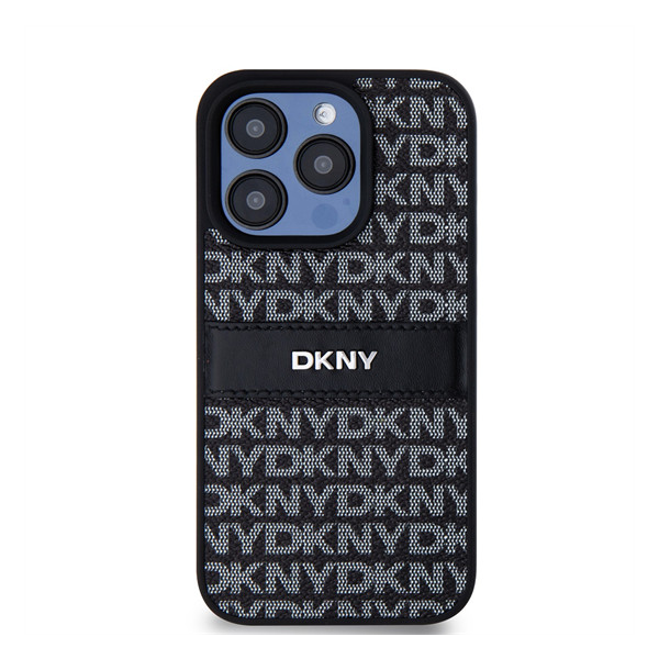 DKNY PU Leather Repeat Pattern Tonal Stripe Apple iPhone 14 Pro hátlap tok, fekete (3666339260378)