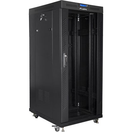 Lanberg 19" szabadon álló rack szekrény 22U/800X1000 üvegajtó, lapraszerelt, LCD kijelző, fekete V2