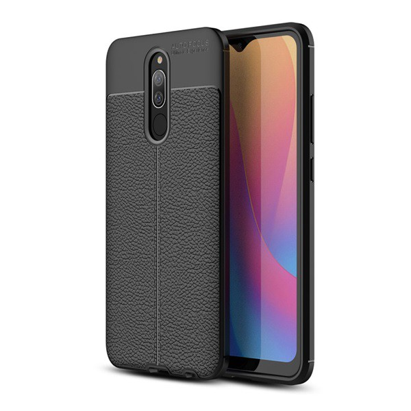 Szilikon telefonvédő (közepesen ütésálló, bőr hatású, varrás minta) FEKETE [Xiaomi Redmi 8A] (5996457917693)