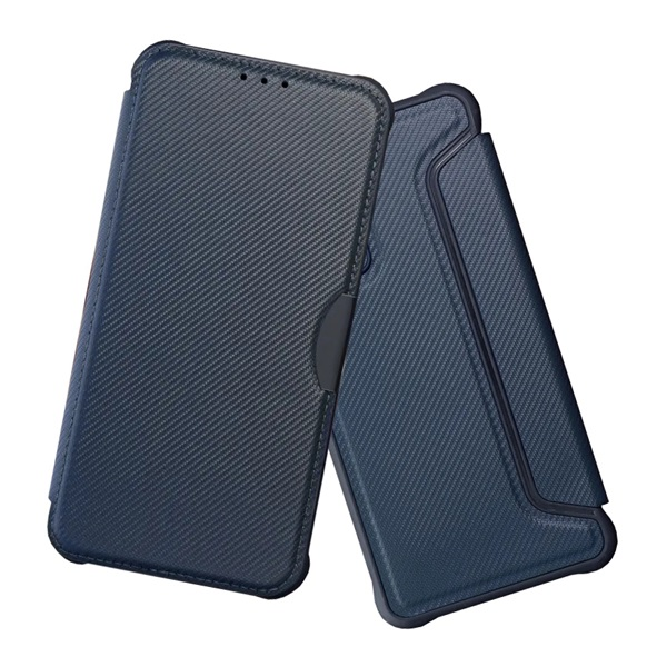 gigapack Tok álló, bőr hatású (FLIP, oldalra nyíló, ütésállóság, légpárnás sarok, kameravédő, karbon minta) SÖTÉTKÉK Samsung Galaxy S25 (SM-S931) " csomagolás" (GP-165336)