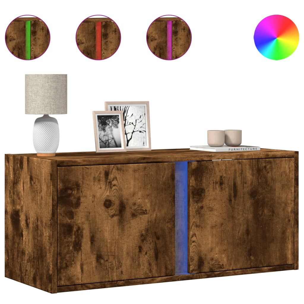 füstös tölgy színű fali TV-szekrény LED-ekkel 80x31x35 cm (852261)