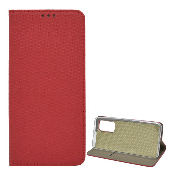 Tok álló, bőr hatású (FLIP, oldalra nyíló, asztali tartó funkció, rombusz minta) PIROS [Xiaomi Mi 10T Pro 5G]