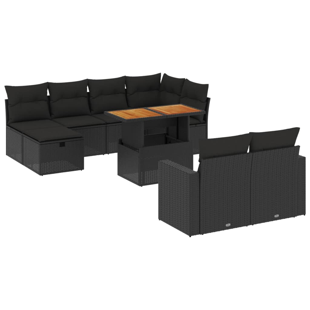 11 részes fekete polyrattan kerti ülőgarnitúra párnákkal (3276511)