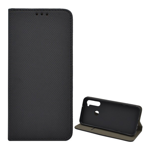 Tok álló, bőr hatású (FLIP, oldalra nyíló, asztali tartó funkció, rombusz minta) FEKETE [Xiaomi Redmi Note 8T]