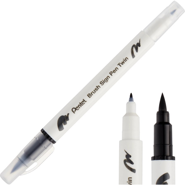 Kétoldalas ecsetfilc kalligráfiához Brush Sign Pen Twin Pentel Fekete