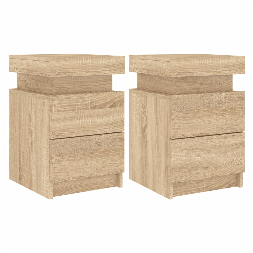 2 db sonoma tölgy színű éjjeliszekrény LED-del 35 x 39 x 55 cm (836754)