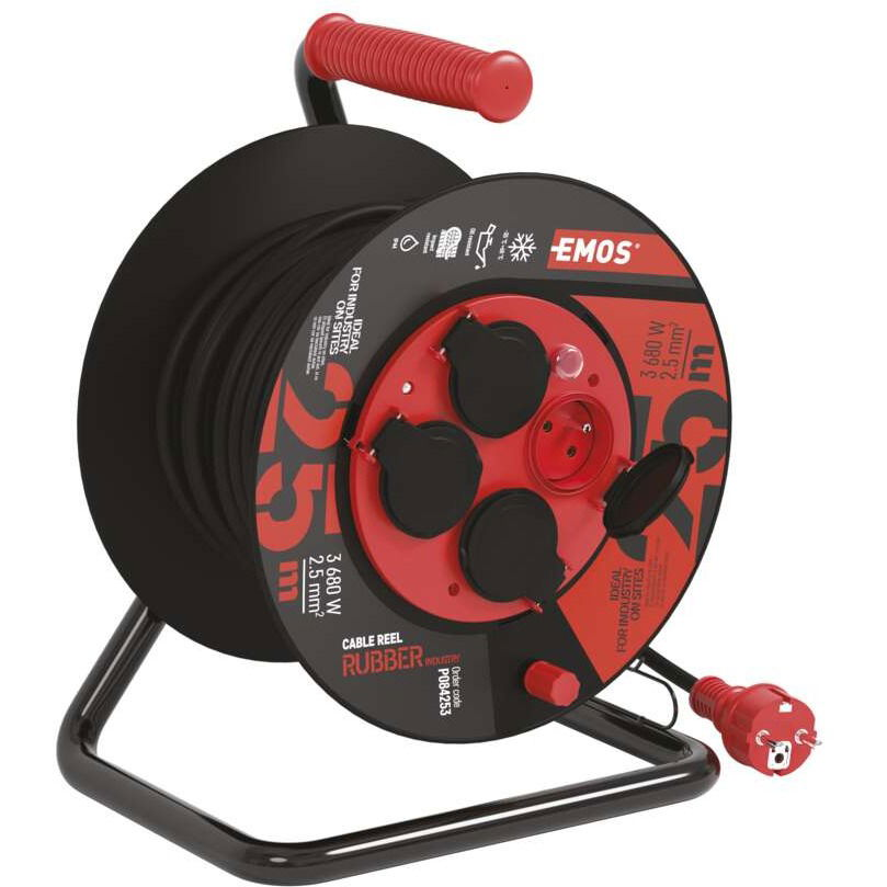 EMOS Gumi hosszabbító kábel dobon - 4 aljzat, 25 m, 2,5 mm2 (1908542500)