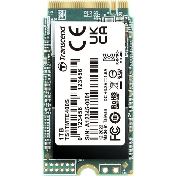 Solid-State Drive (SSD) Transcend 1TB, M.2 2242, PCIe Gen3x4, NVMe, 3D TLC, DRAM-less TS1TMTE400S
