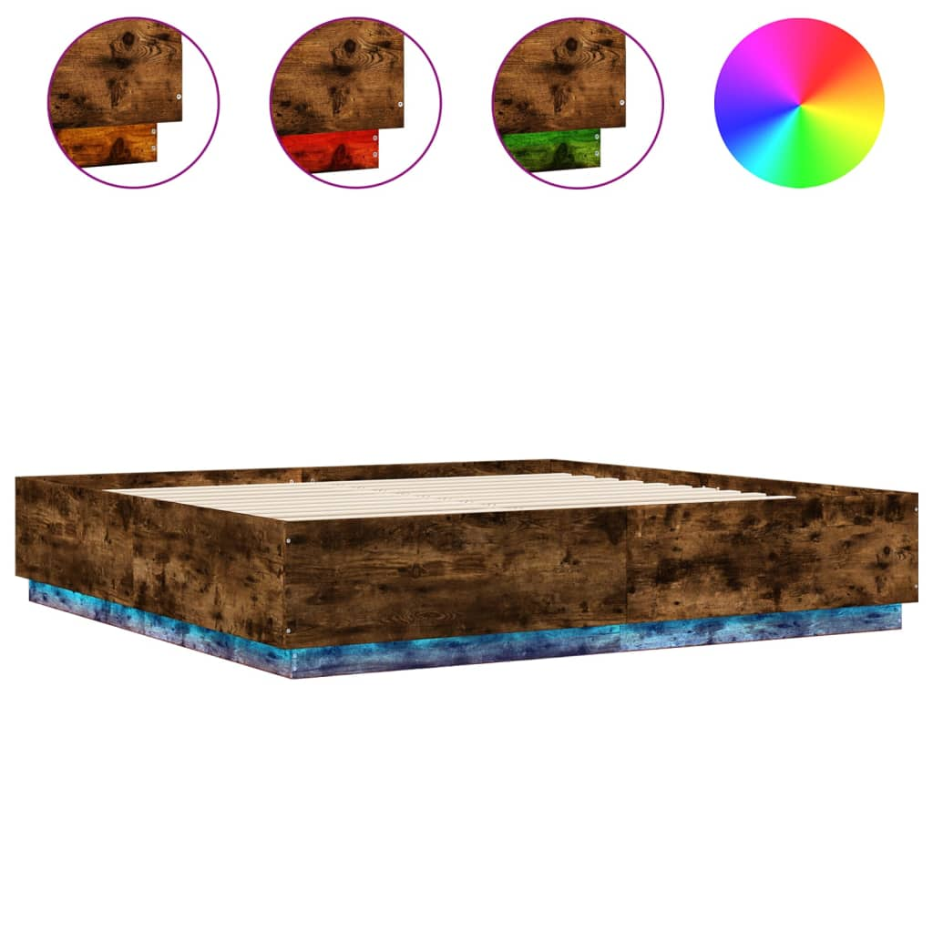 füstös tölgy színű szerelt fa ágykeret LED-del 180x200 cm (3209594)