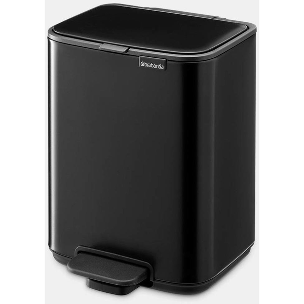 Brabantia Bo Pedal Bin pedálos hulladékgyűjtő szagmentesen záródó Soft-Close fedél, karcsú, négyzetes forma, műanyag tartály, 4L - A méret, acél, matt fekete - 237805
