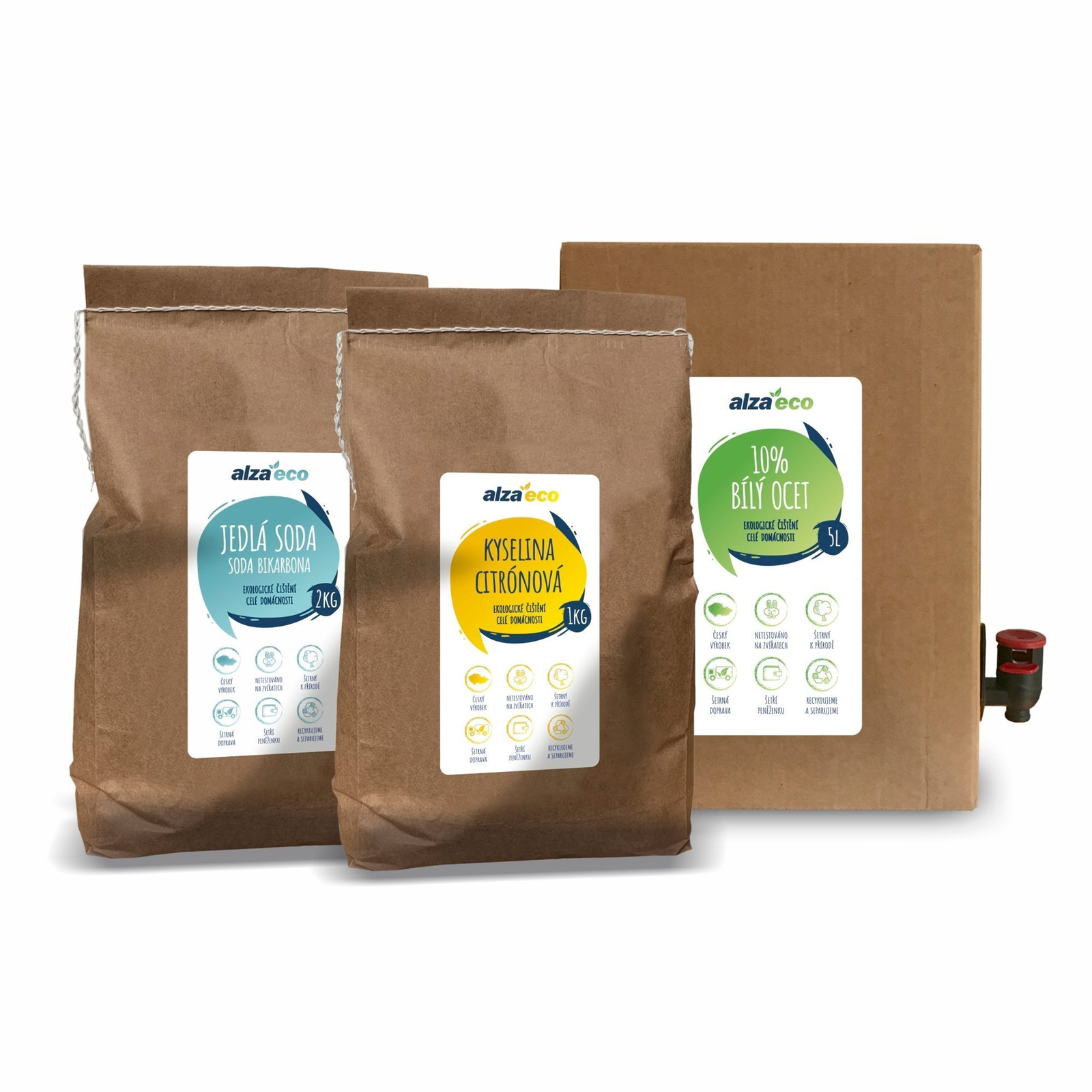 AlzaEco mosókészlet (ecet 5 l, szódabikarbóna 2 kg, citromsav 1 kg) (8594018048175)