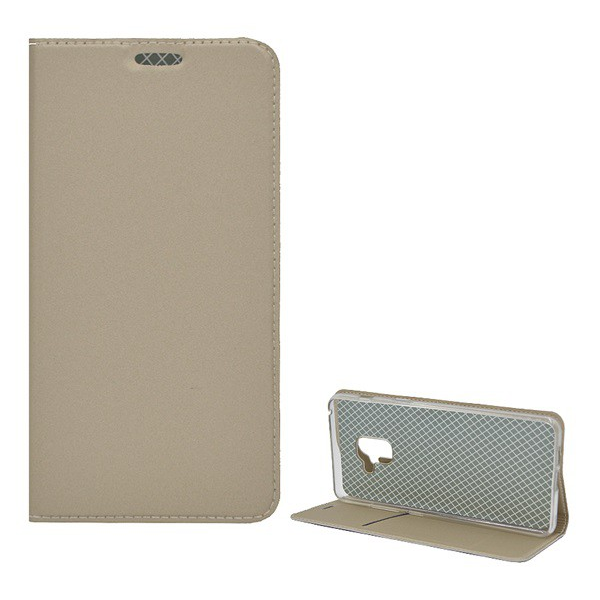 Tok álló, bőr hatású (FLIP, oldalra nyíló, asztali tartó funkció) ARANY [Samsung Galaxy A8 Plus (2018) SM-A730F] (5996457763801)