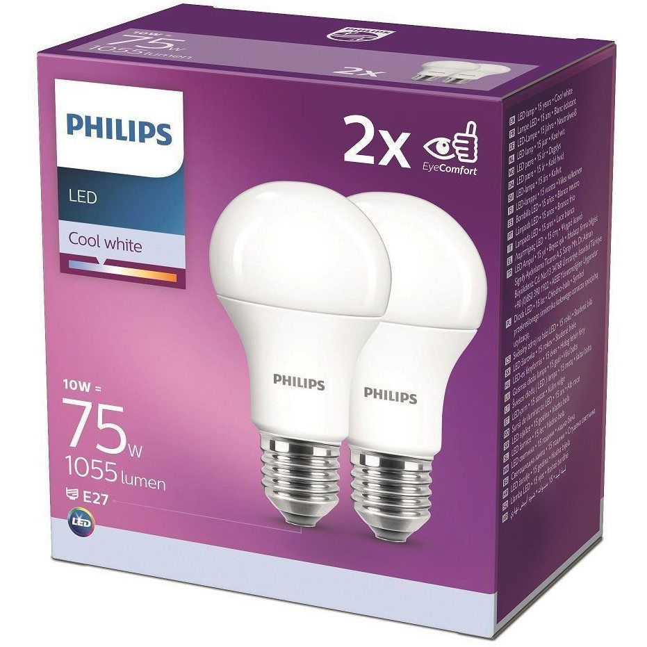 Philips LED 10-75W, E27 4000K, 2 db (929001234822)
