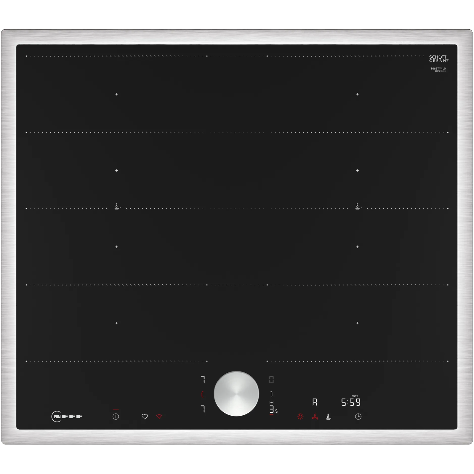 Neff T66STY4L0 főzőlap Fekete, Rozsdamentes acél Beépített 60 cm Zónás indukciós főzőlap 4 zóna (T66STY4L0)