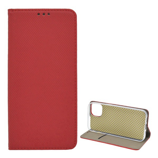 Tok álló, bőr hatású (FLIP, oldalra nyíló, asztali tartó funkció, rombusz minta) PIROS [Apple iPhone 13 Pro] (5996591123721)