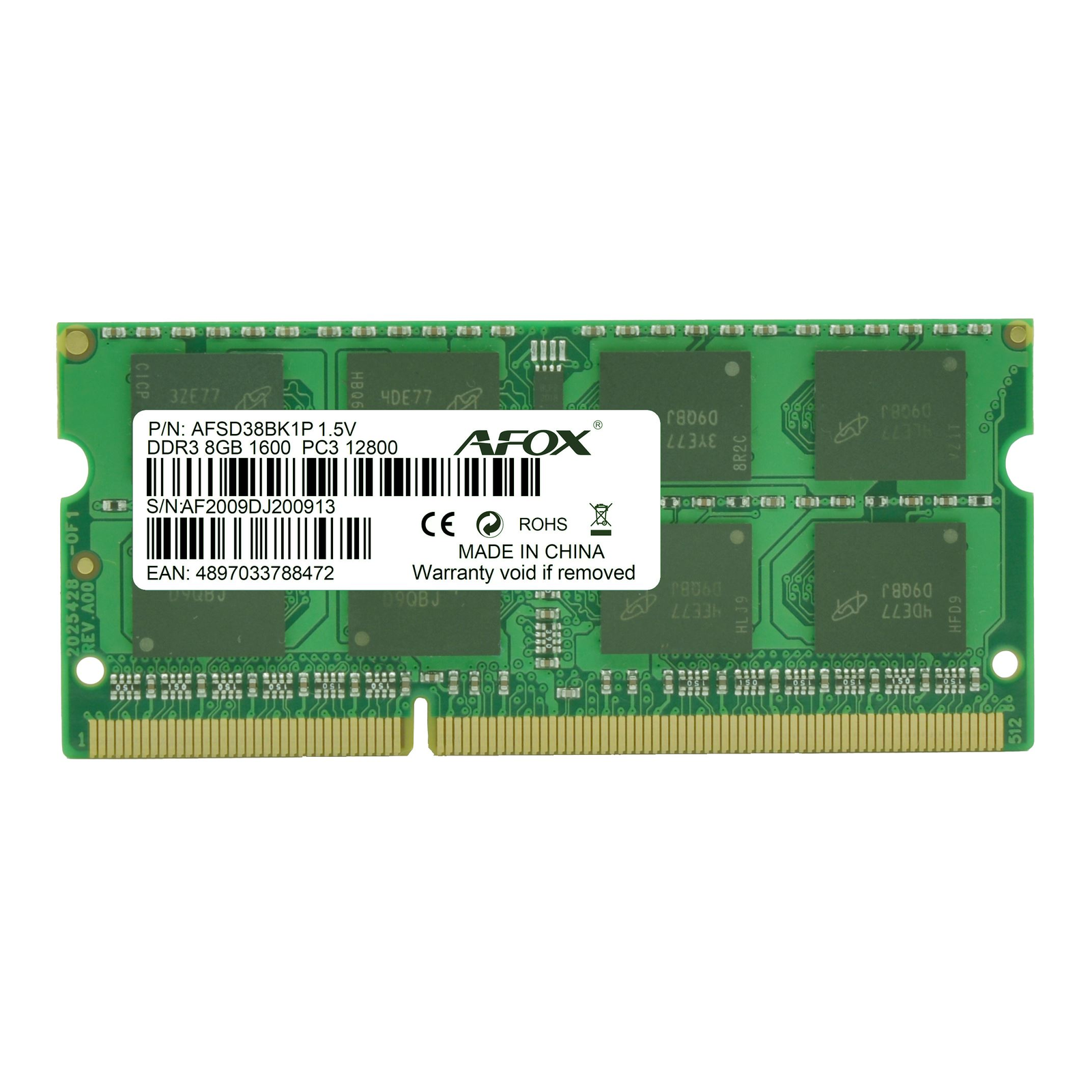 AFOX 8GB DDR3 1600MHz SO-DIMM Notebook RAM (AFSD38BK1P)