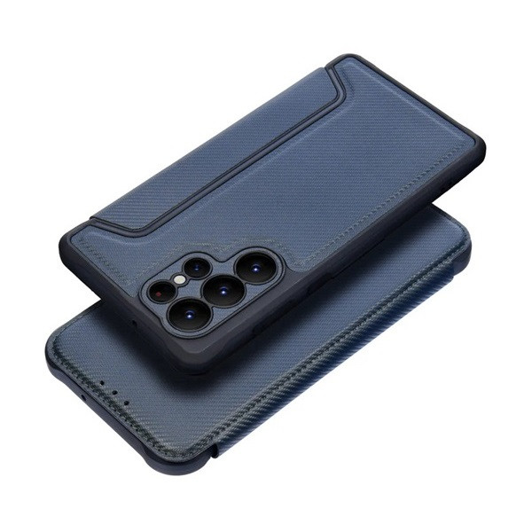 Xiaomi 12 Lite, Oldalra nyíló tok, légpárnás sarok, bőrhatású, karbon minta, Razor Book, kék (RS132170)