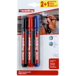 Permanentný popisovač, viacfarebný Edding, 3 ks