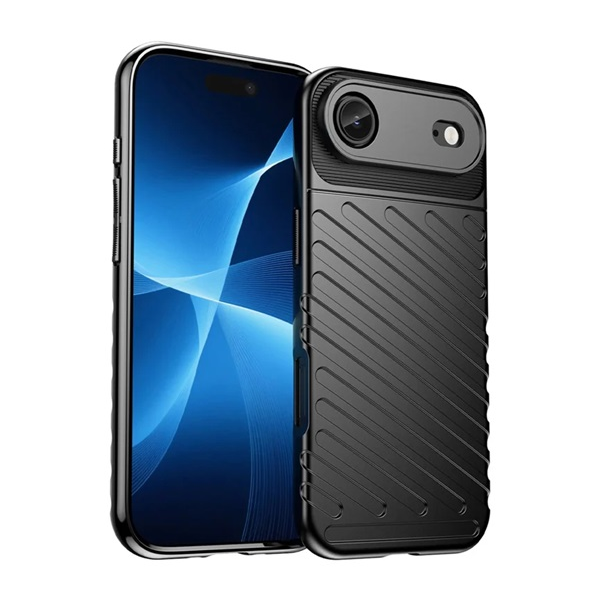 Szilikon telefonvédő (ütésállóság, csíkos, dombor minta) FEKETE Apple iPhone Air "Gigapack csomagolás" (GP-173625)