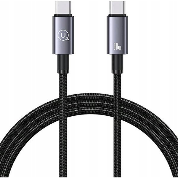 Usams adatkábel (Type-C - Type-C, 60W, gyorstöltő, 120cm, cipőfűző) SÖTÉTSZÜRKE (SJ661USB01)