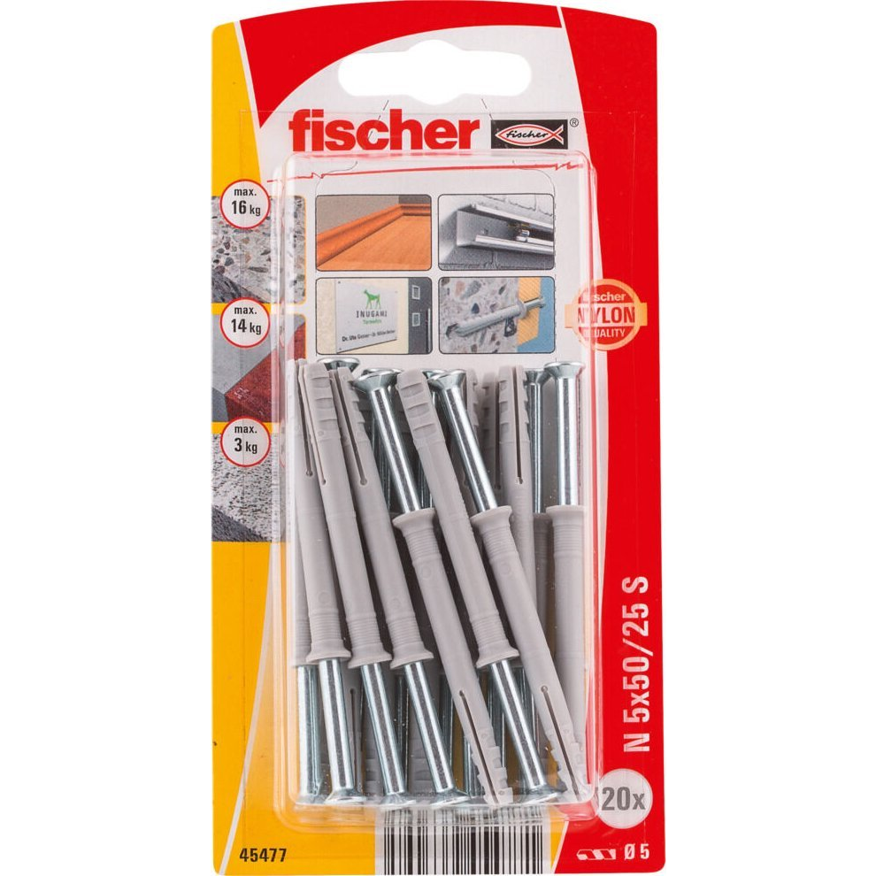 Fischer 045477 N 5 x 50/25 S K NV Beütődübel 50 mm 5 mm 1 készlet (45477)