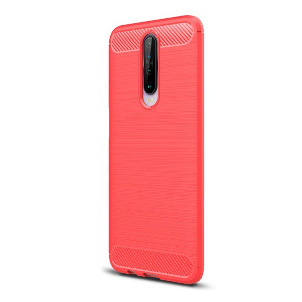Szilikon telefonvédő (közepesen ütésálló, légpárnás sarok, szálcsiszolt, karbon minta) PIROS [Xiaomi Redmi K30 / K30 5G] (5996457935185)