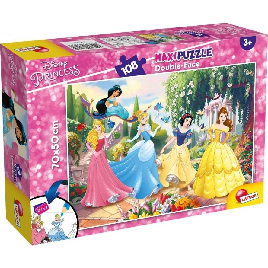 Disney Hercegnők 2 az 1-ben 108db-os puzzle és színező 70x50cm - Lisciani (304-74174)