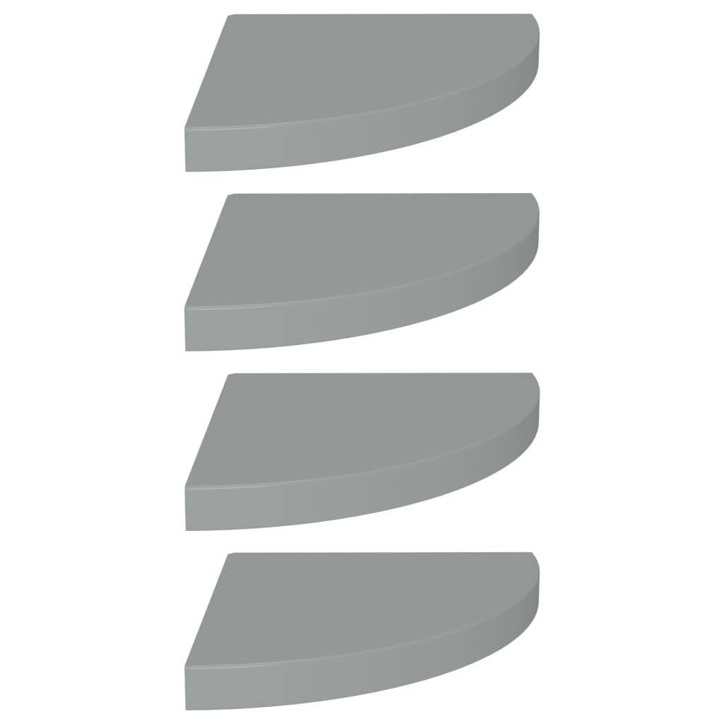 4 db szürke MDF lebegő sarokpolc 35 x 35 x 3,8 cm (323924)