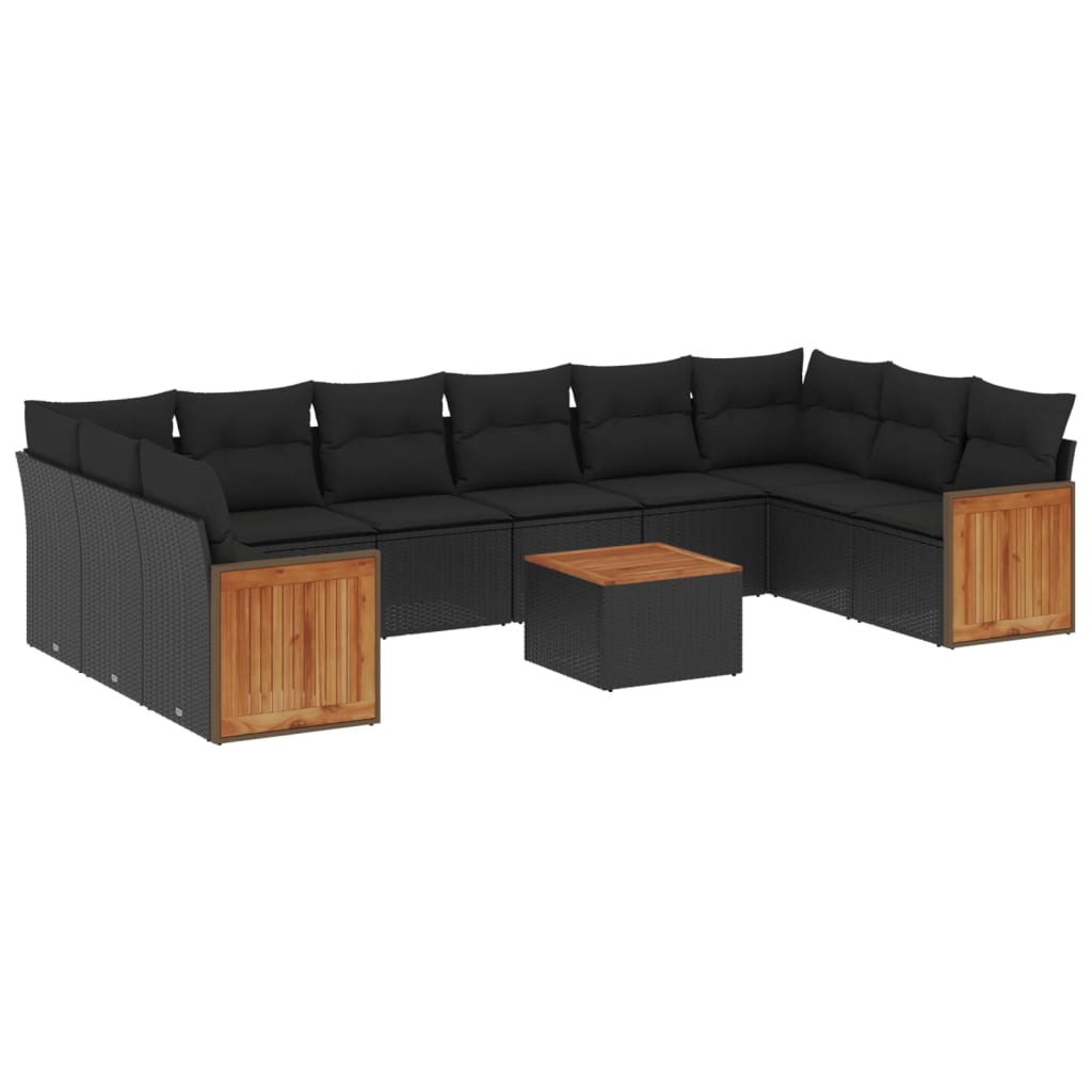 11 részes fekete polyrattan kerti ülőgarnitúra párnákkal (3228008)