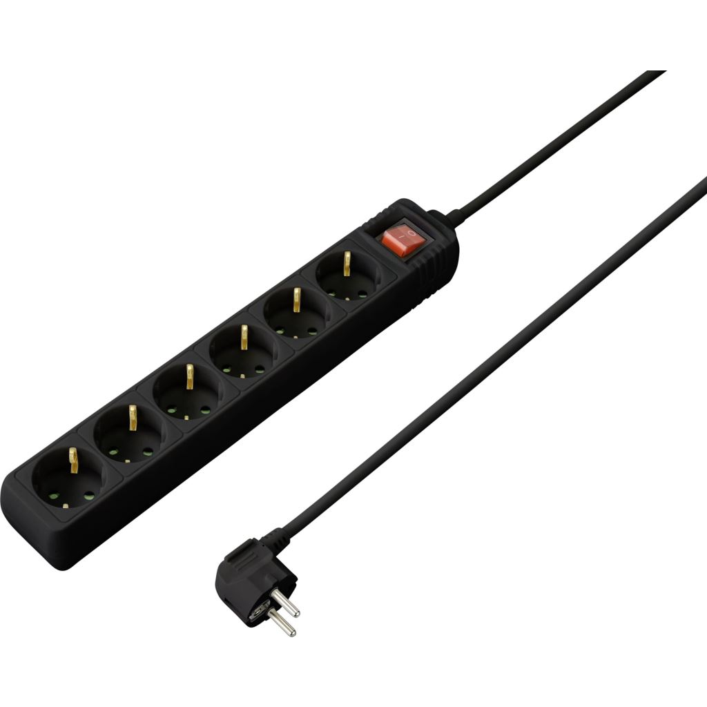 Sygonix 6 aljzatos elosztó 1.4m fekete (SY-4891006) (SY-4891006)