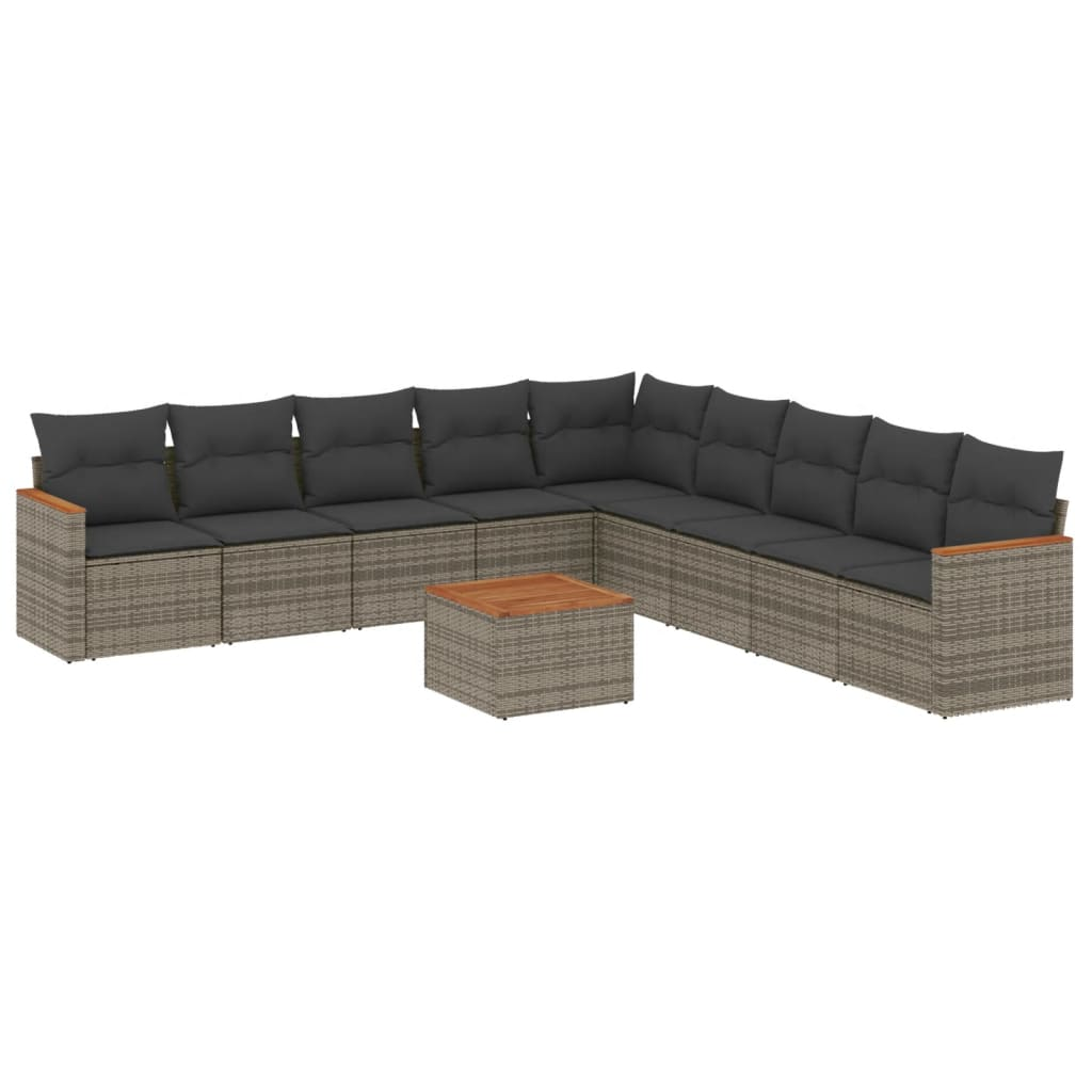 10 részes szürke polyrattan kerti ülőgarnitúra párnákkal (3226067)