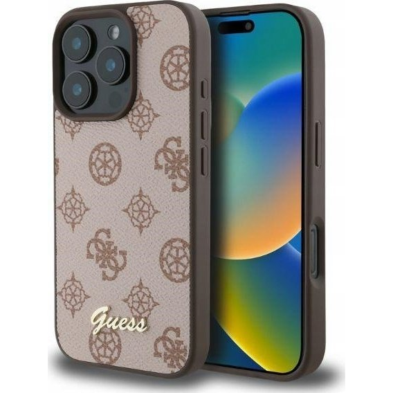 Guess Peony Script Apple iPhone 16 Pro MagSafe kompatibilis hátlap tok, barna GUHMP16LPGPYSW (GUE3559)