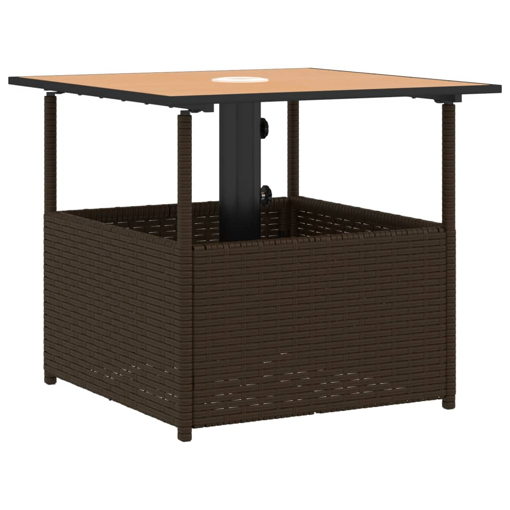 barna polyrattan kerti asztal napernyőlyukkal 55x55x46,5 cm (364118)