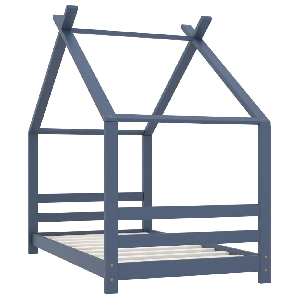 szürke tömör fenyőfa gyerekágy-keret 80 x 160 cm (289614)