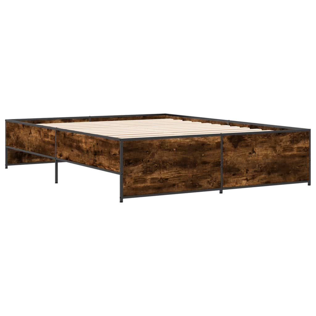 füstös tölgyszínű szerelt fa és fém ágykeret 160 x 200 cm (3279879)