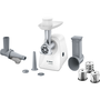 Месомелачка Bosch MFW2517W, 1,7 кг / мин, 2 сита: 3,8 / 8 мм, 3 приставки за нарязване, Бял