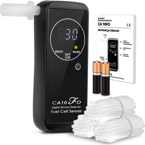 Alkoholteszter, szonda, K-PRO CA-10FO, fekete, elektrokémiai technológia, 50 db fúvókával, elemes (2 x AA - tartozék)