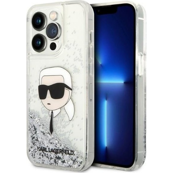 Karl Lagerfeld Glitter Karl Head Apple iPhone 14 Pro Max hátlap tok, ezüst (KLD1289)