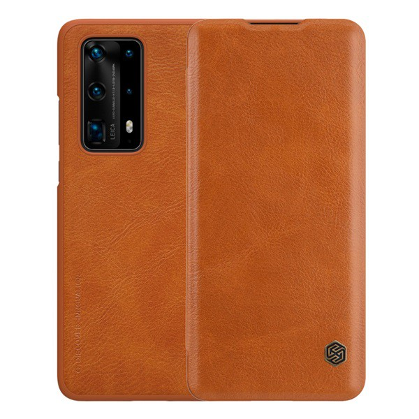NILLKIN QIN tok álló, bőr hatású (FLIP, oldalra nyíló, bankkártya tartó) BARNA [Huawei P40 Pro+ 5G] (5996591014050)