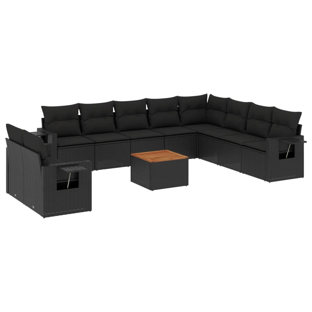 11 részes fekete polyrattan kerti ülőgarnitúra párnákkal (3224634)