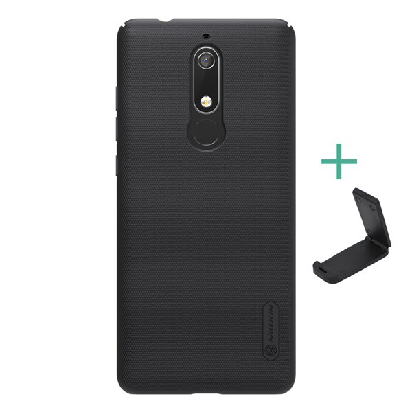 NILLKIN SUPER FROSTED műanyag telefonvédő (gumírozott, érdes felület + asztali tartó) FEKETE [Nokia 5.1] (5996457808670)