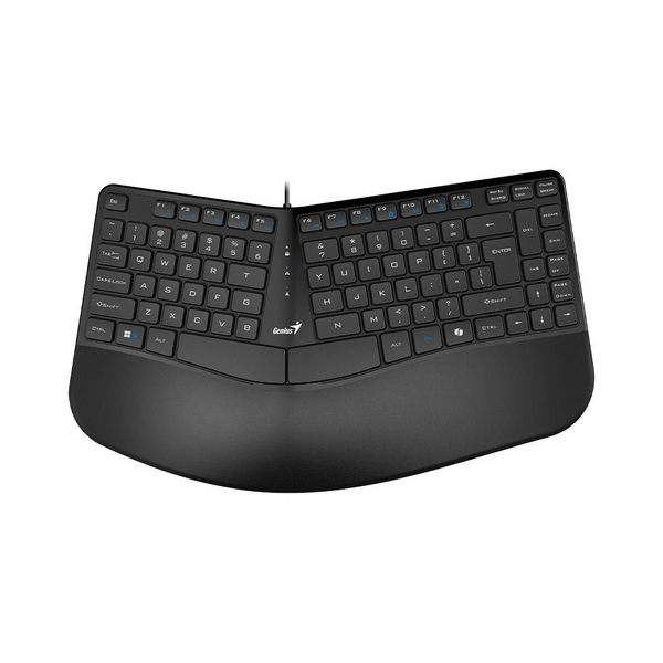 Genius (31310053404) Ergo KB-700 ергономична клавиатура с опора за китката, кафяв превключвател, AI бутон, 12 функции и мултимедийни бутони, унгарска подредба, черна